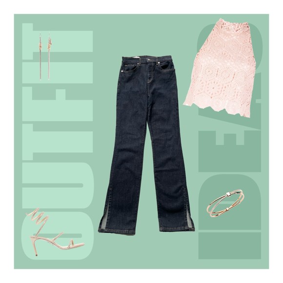 BLDWN Vented Skinny High Rise Side Slit Outer Ankle Flare Dark Blue Denim Jeans - Picture 5 of 17